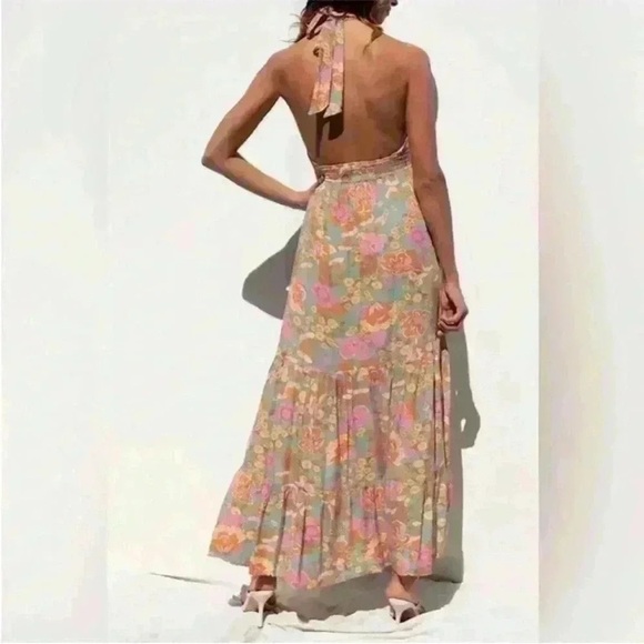 Hollow Out Halter Maxi Dress Criss Cross Boho NWT NEW Multi Sleeveless ZESICA - Picture 2 of 7